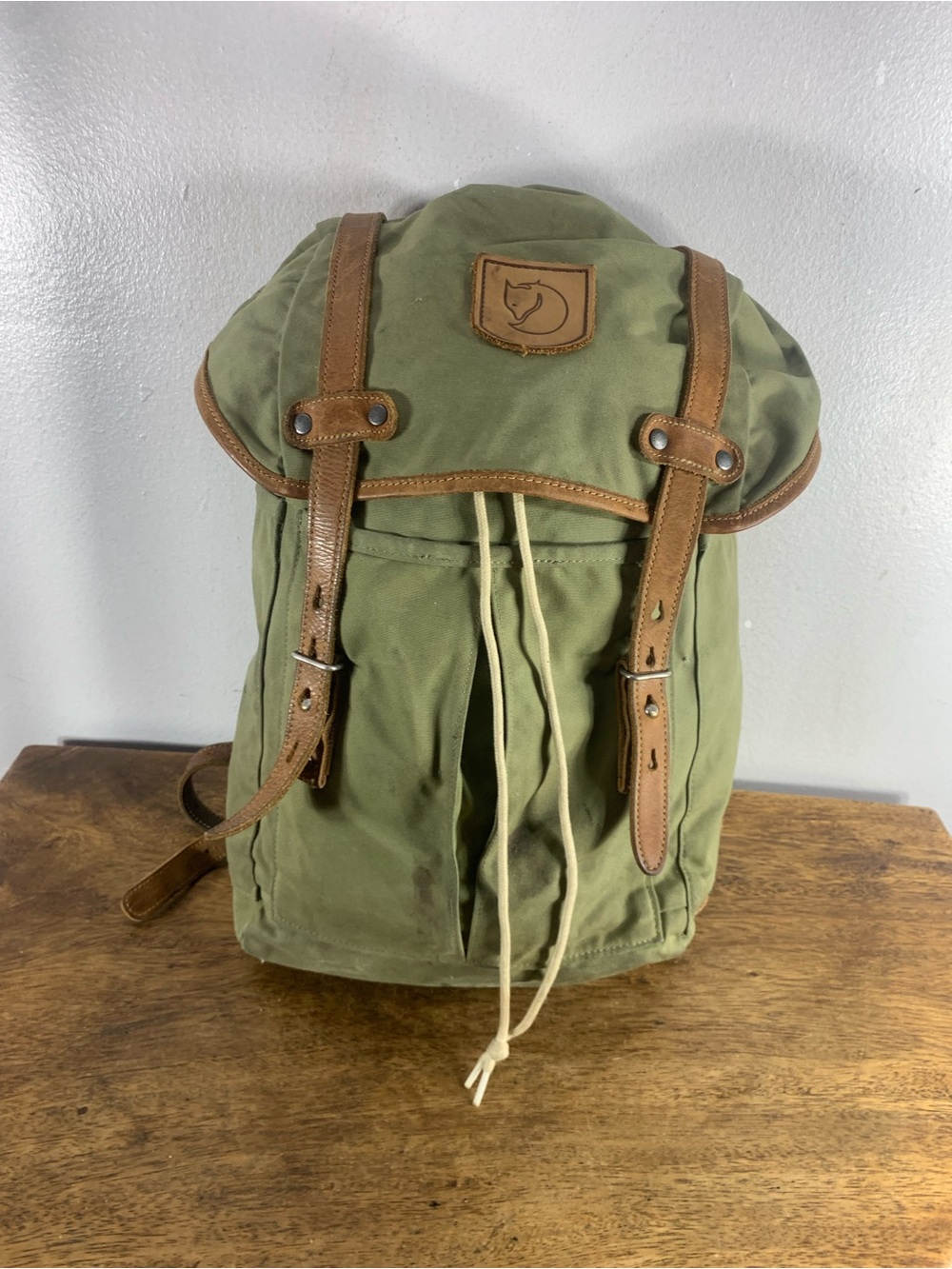 Canvas and leather military style unisex backpack